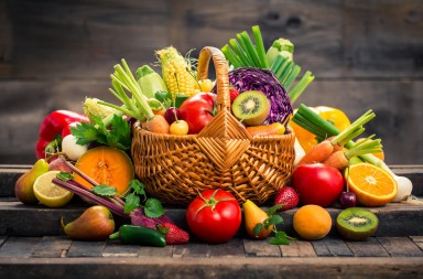 Fresh fruits and vegetables in the basket